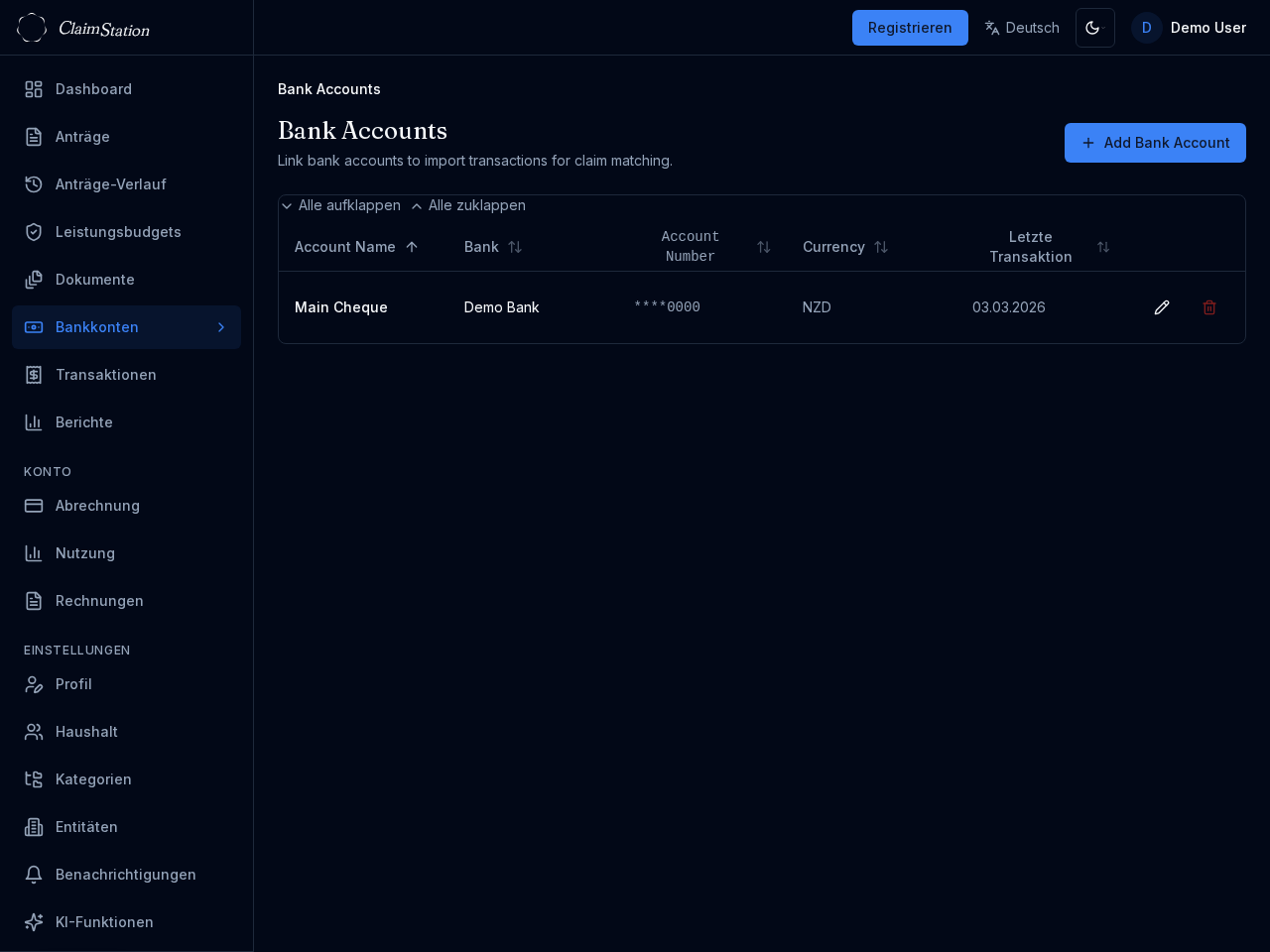 ClaimStation Bank Accounts